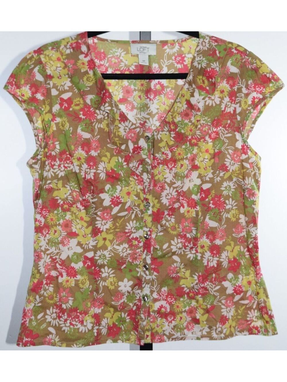 Ann Taylor LOFT Petites Floral Print Button Front Cap Sleeve Blouse Top Size 14P